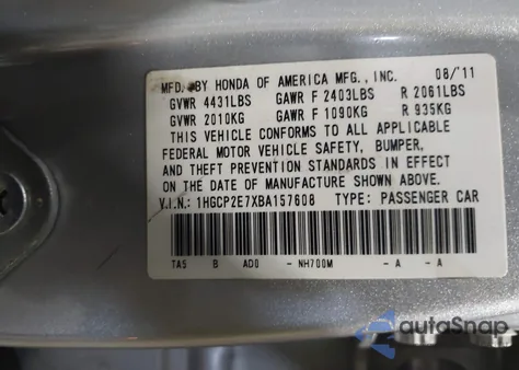 2011 Honda Accord 2.4 Ex z USA, uszkodzony, nr VIN 1HGCP2E7XBA157608